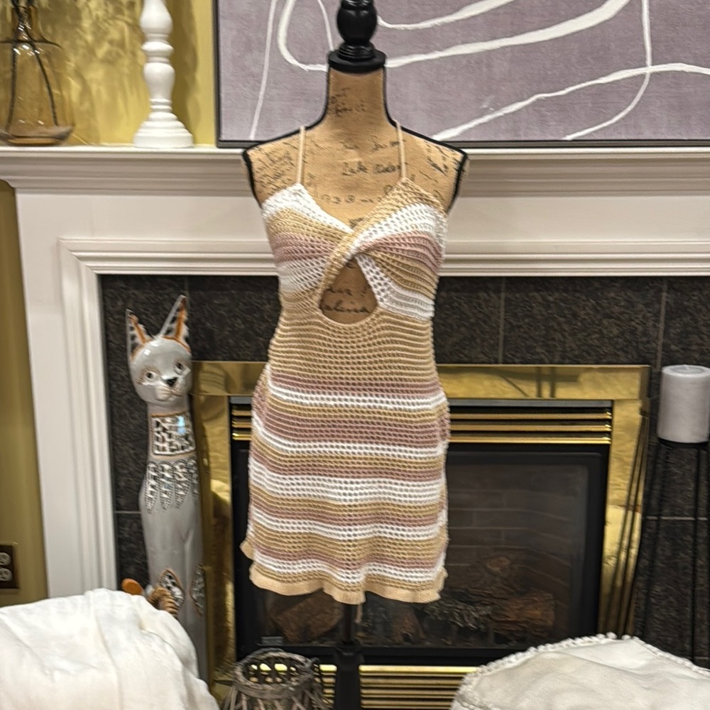 Striped Crochet Dress with Cutout